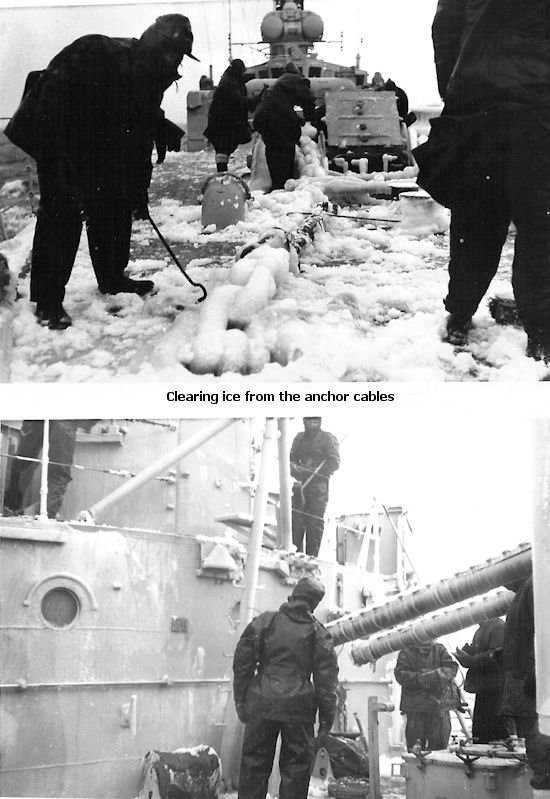 Clearing ice from the ships superstructure