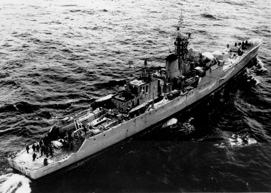 Aerial view HMS Londonderry off Greenland.